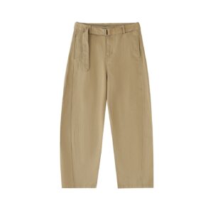 Belted Barrel-Leg Chino Pants (Women) - Khaki, M